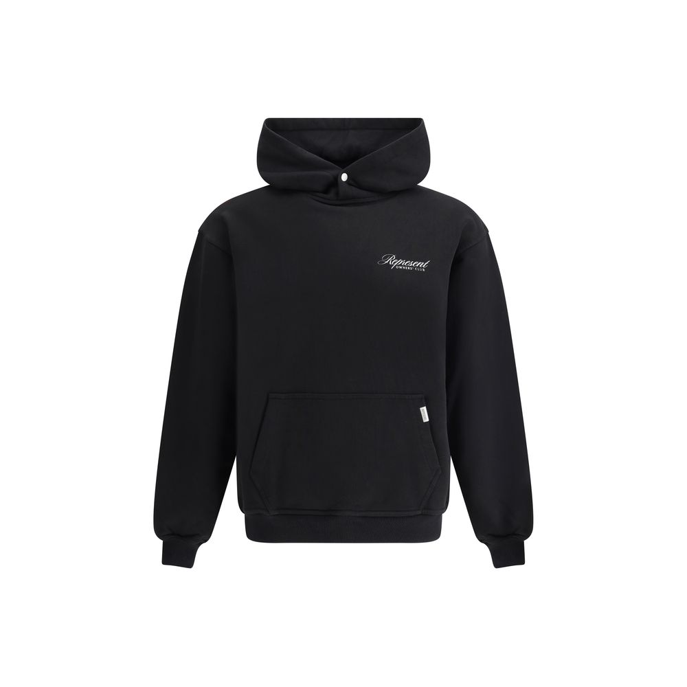 Represent Black Cotton Sweatshirt with kangaroo pocket and brand monogram