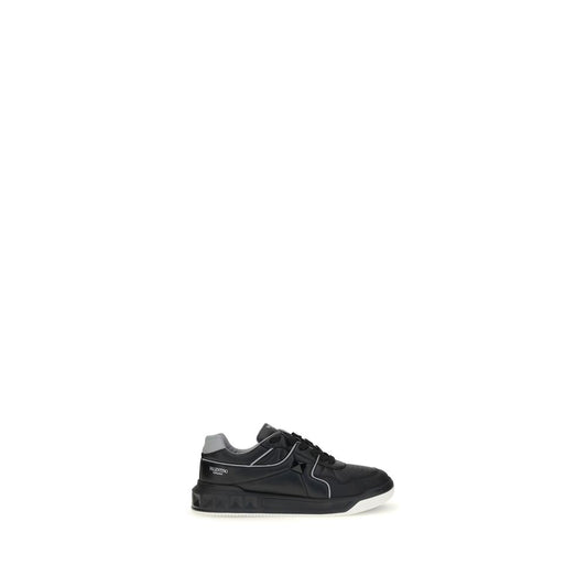 Valentino Garavani Black Calf Leather Bos Taurus Low Top Sneakers