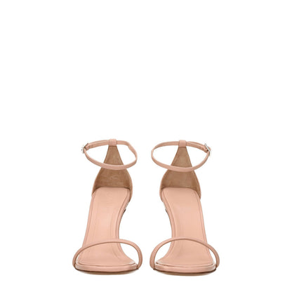 Lanvin Pink Leather Stiletto Heel Sandals with buckle closure and open toe design, featuring 9.5 cm high heel and apricot accents.