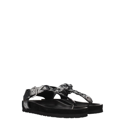 Isabel Marant Black Leather Flip-Flop Sandals with front detail, casual style, open toe, suede, and rubber sole.