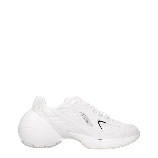 Givenchy White Fabric Athletic Sneakers with lace-up closure, leather details, and rubber sole, showcasing front and side logos, round toe design.