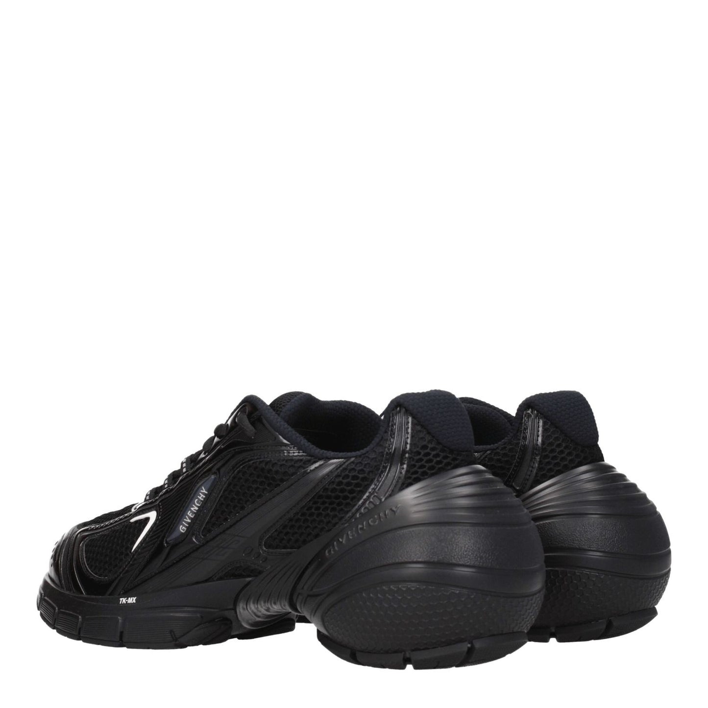 Givenchy Black Fabric Athletic Sneakers with leather and rubber sole, lace-up closure, mid heels, and side logos.