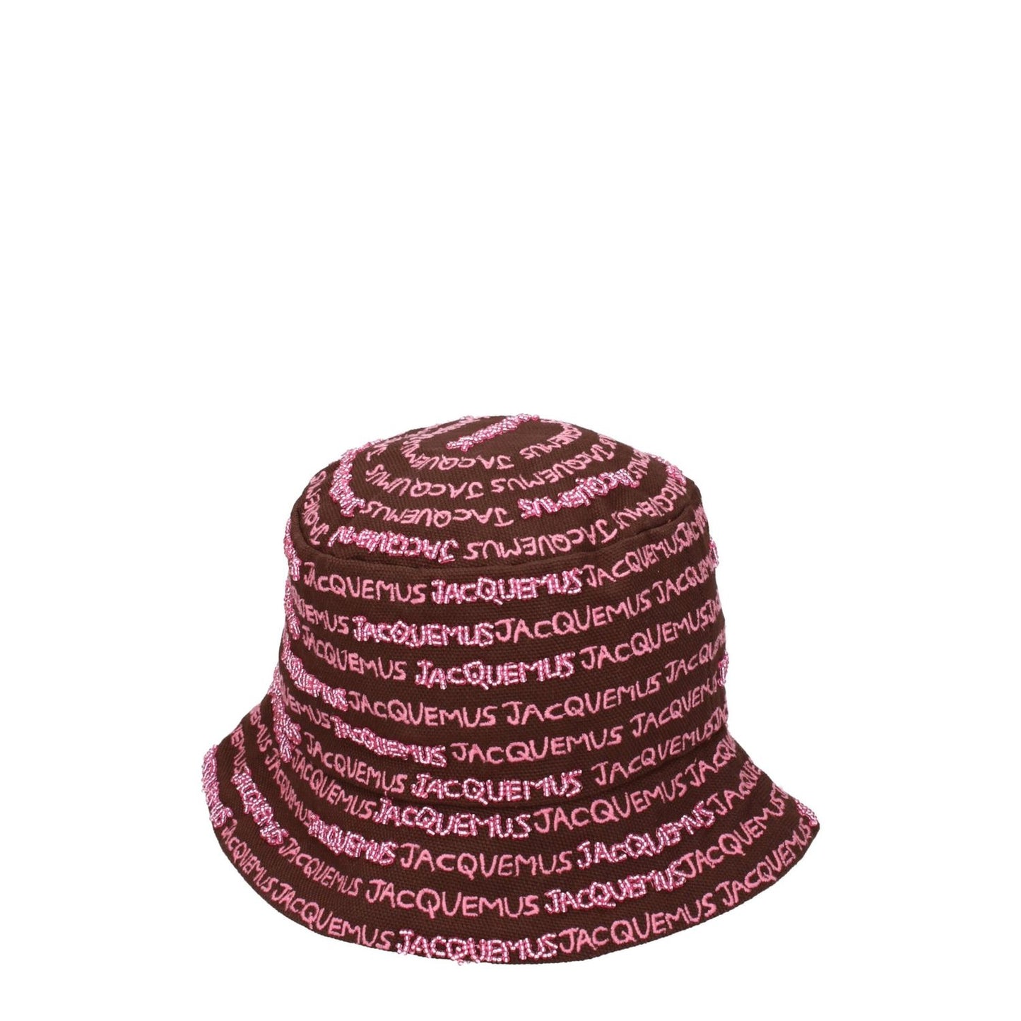 Jacquemus Brown Cotton Bucket Hat with pink logo beading, casual style, 100% cotton, product code F76826, MPN 235AC4515035850.