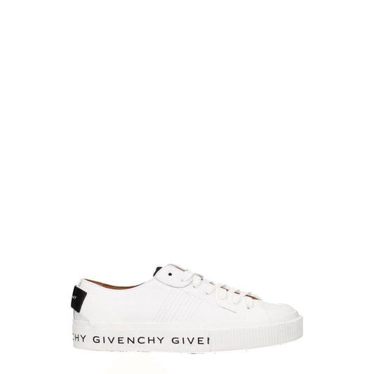 Alt Tag: Givenchy White Leather Low Top Sneakers with brand logos, sporty glam style, lace-up closure, round toe, and rubber sole.
