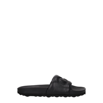 Off-White Black Leather Slippers with front logo, casual style, rubber sole, round toe. MPN: OMIT001LEA0011010. Code: F77104.