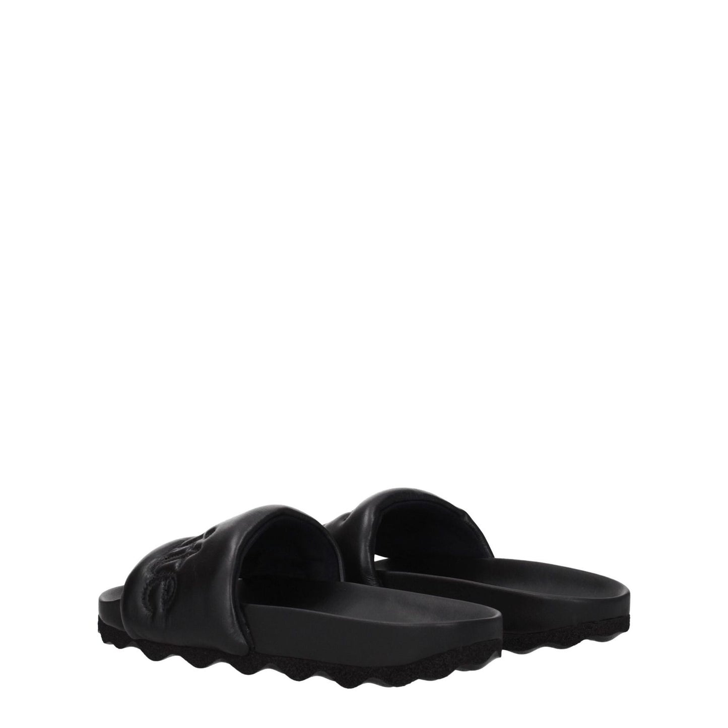 Off-White Black Leather Slippers with front logo, casual footwear with rubber sole and round toe, MPN OMIT001LEA0011010.