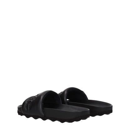 Off-White Black Leather Slippers with front logo, casual footwear with rubber sole and round toe, MPN OMIT001LEA0011010.