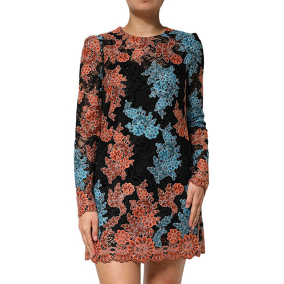 Dolce & Gabbana Multicolor Floral Embroidery Shift Mini Dress