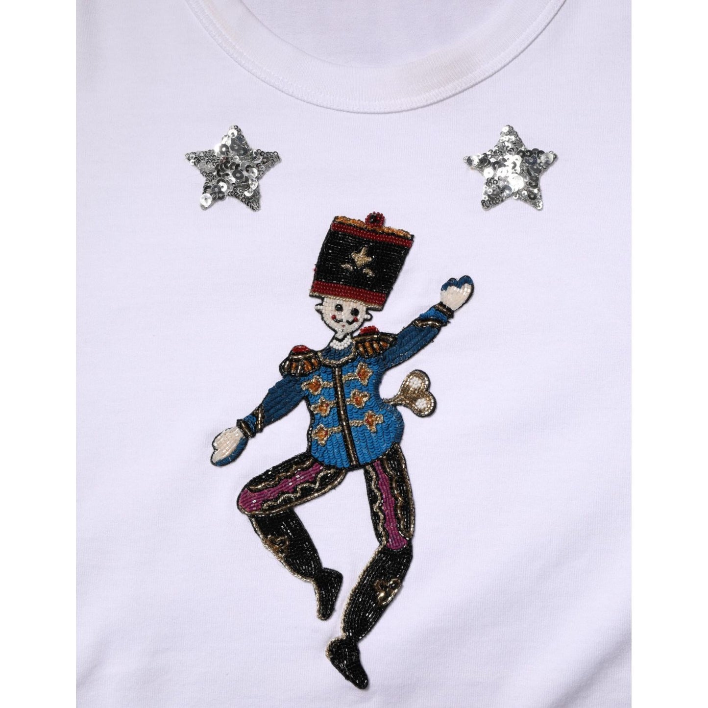 Dolce & Gabbana White Cotton Sequin Embellished Top T-shirt