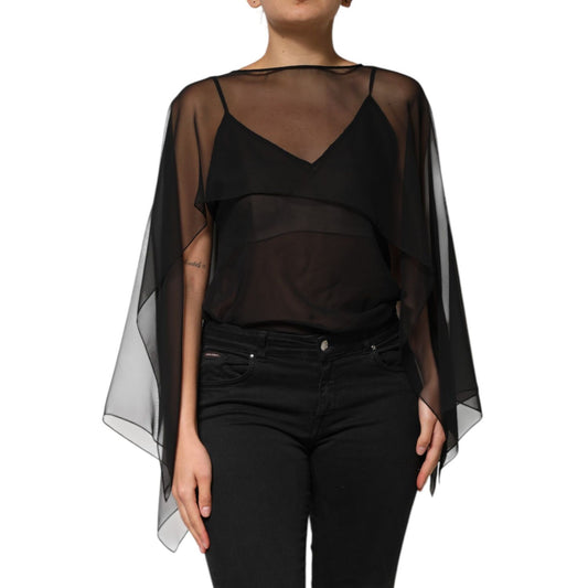 Dolce & Gabbana Black See Through Silk Chiffon Lace Blouse Top