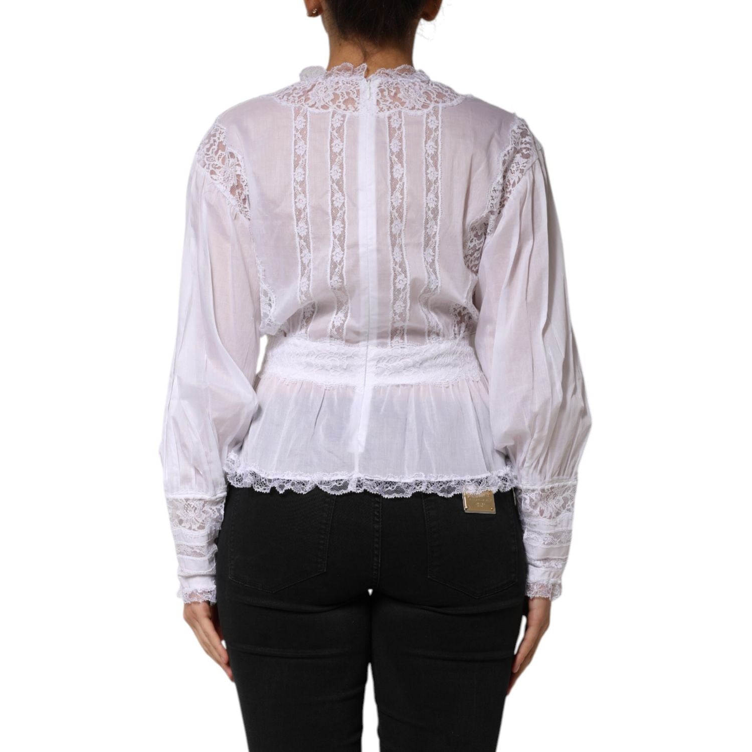 Dolce & Gabbana White Cotton Floral Lace Long Sleeves Top