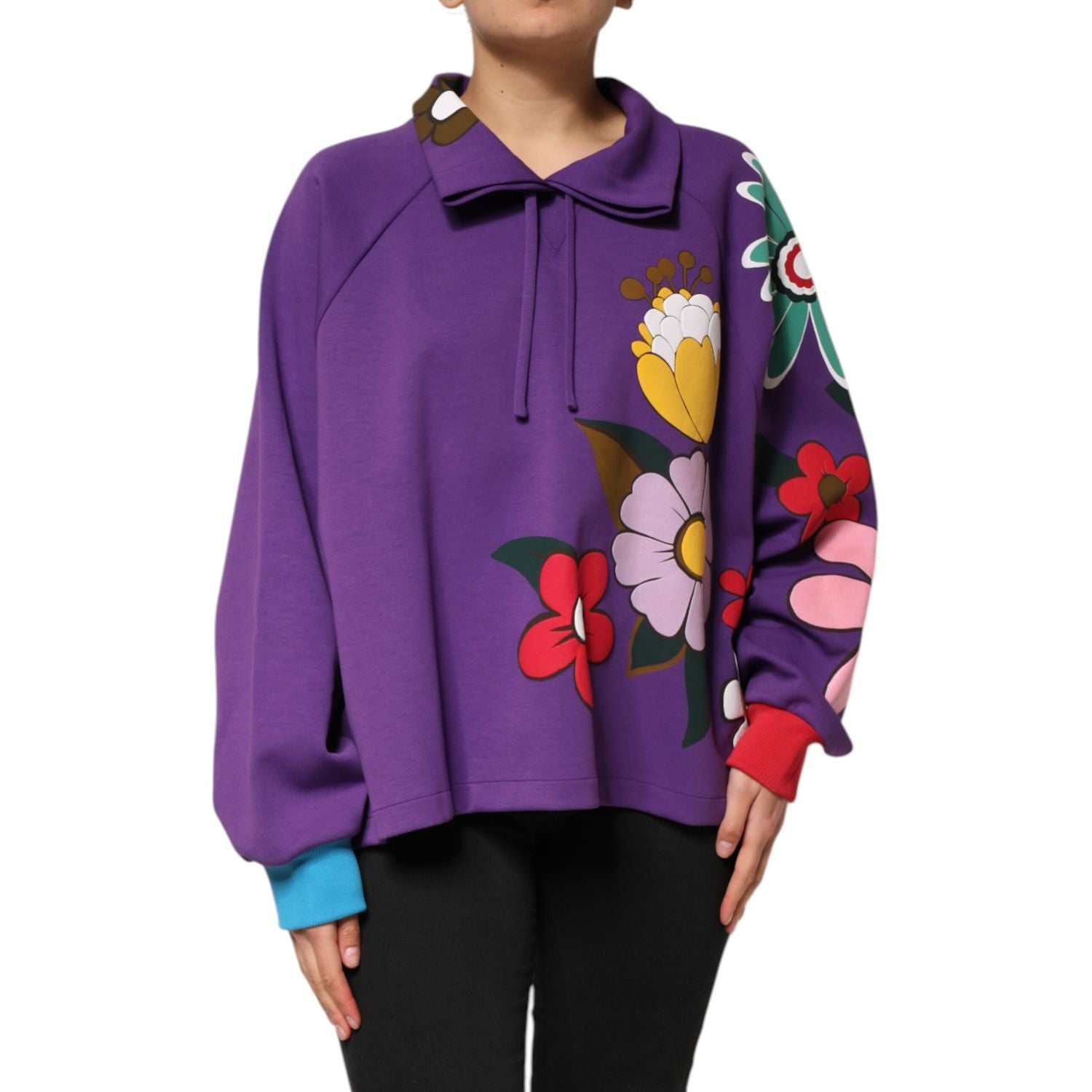 Dolce & Gabbana Purple Floral Print Cotton Long Sleeves Top