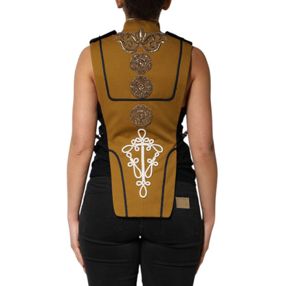 Dolce & Gabbana Yellow Crystal Cross Runway Vest Jacket Top