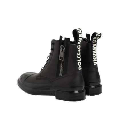 Dolce & Gabbana Brown Black Lace Up Mid Calf Men Boots Shoes