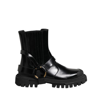 Dolce & Gabbana Black Leather Chelsea Men Short Boots Shoes