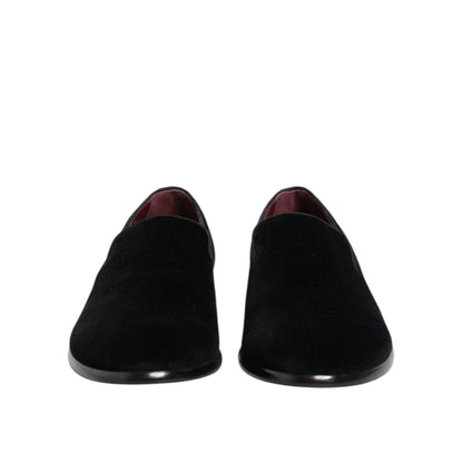 Dolce & Gabbana Black Velvet Loafers Formal Men Dress Shoes