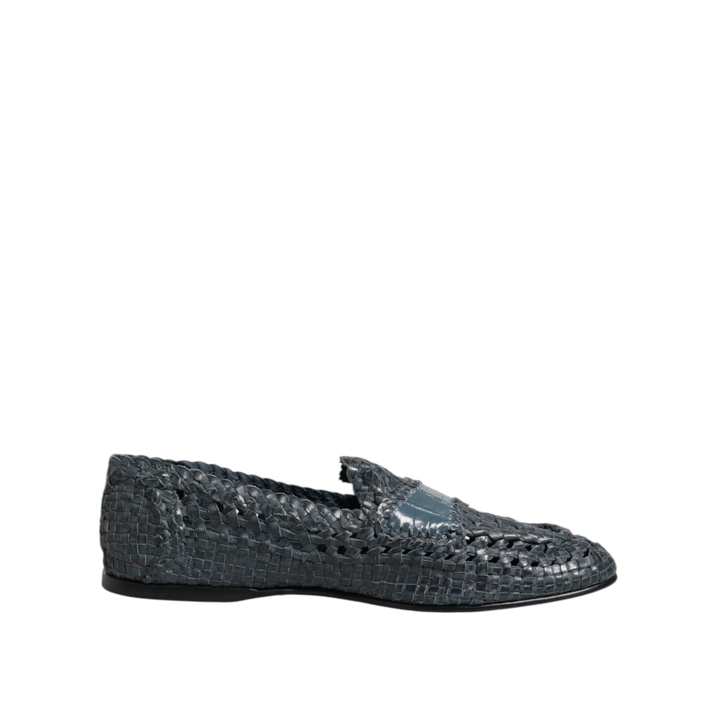 Dolce & Gabbana Blue Woven Raffia Slip On Loafers Shoes