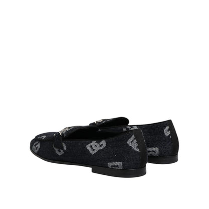Dolce & Gabbana Blue Logo Cotton Loafers Formal Dress Shoes