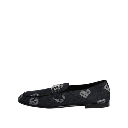 Dolce & Gabbana Blue Logo Cotton Loafers Formal Dress Shoes