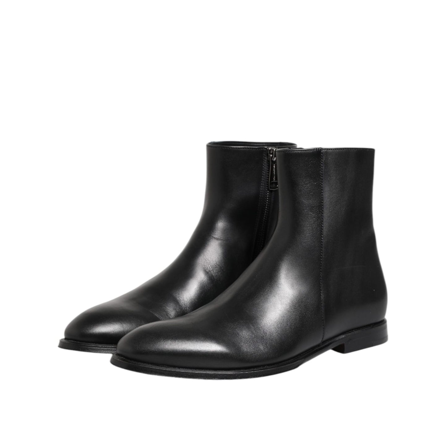 Dolce & Gabbana Black Leather Mid Calf Men Boots Shoes