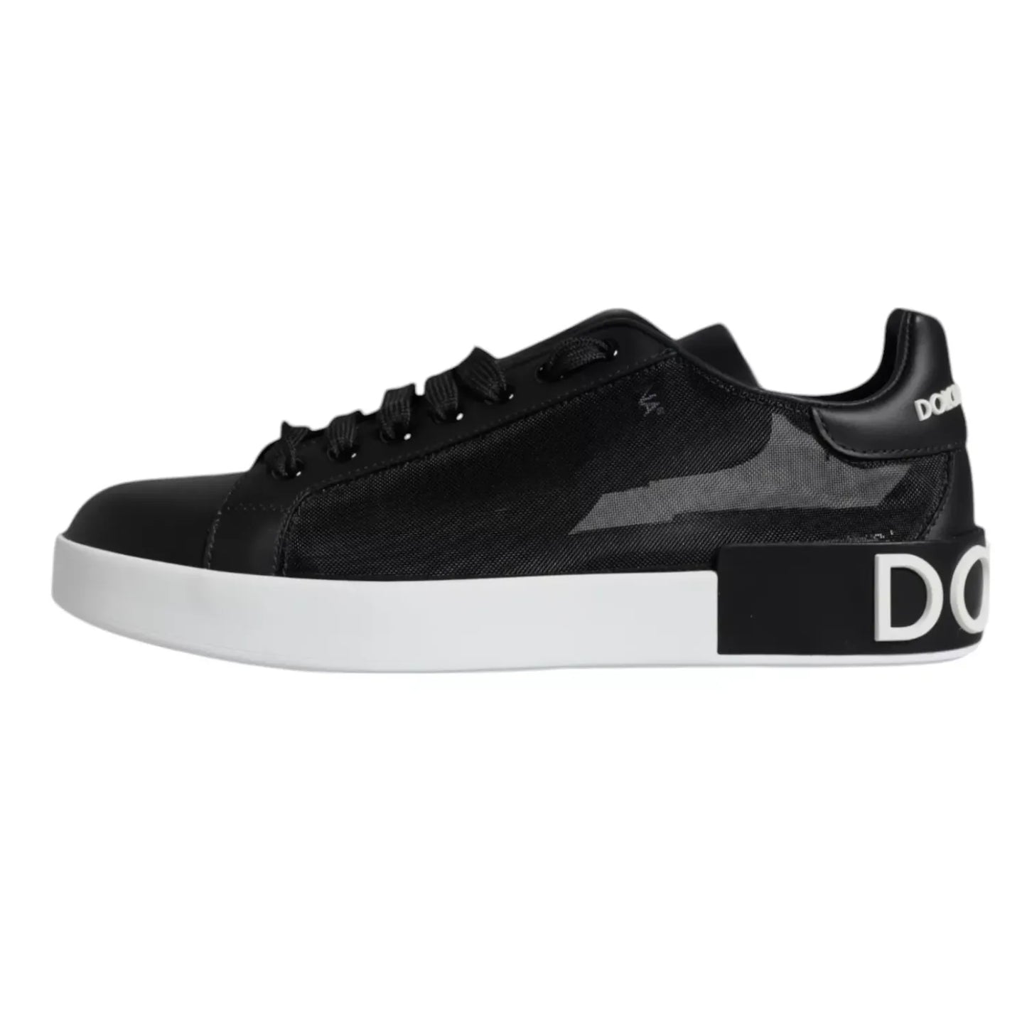 Dolce & Gabbana Black Calf Leather Portofino Sneakers Shoes