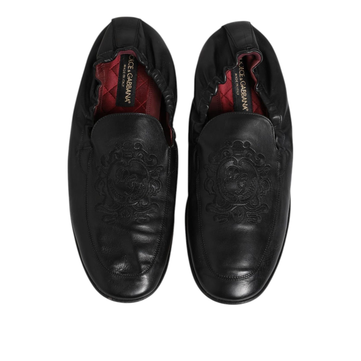 Dolce & Gabbana Black Leather Slip On Men Flat Loafers Shoes