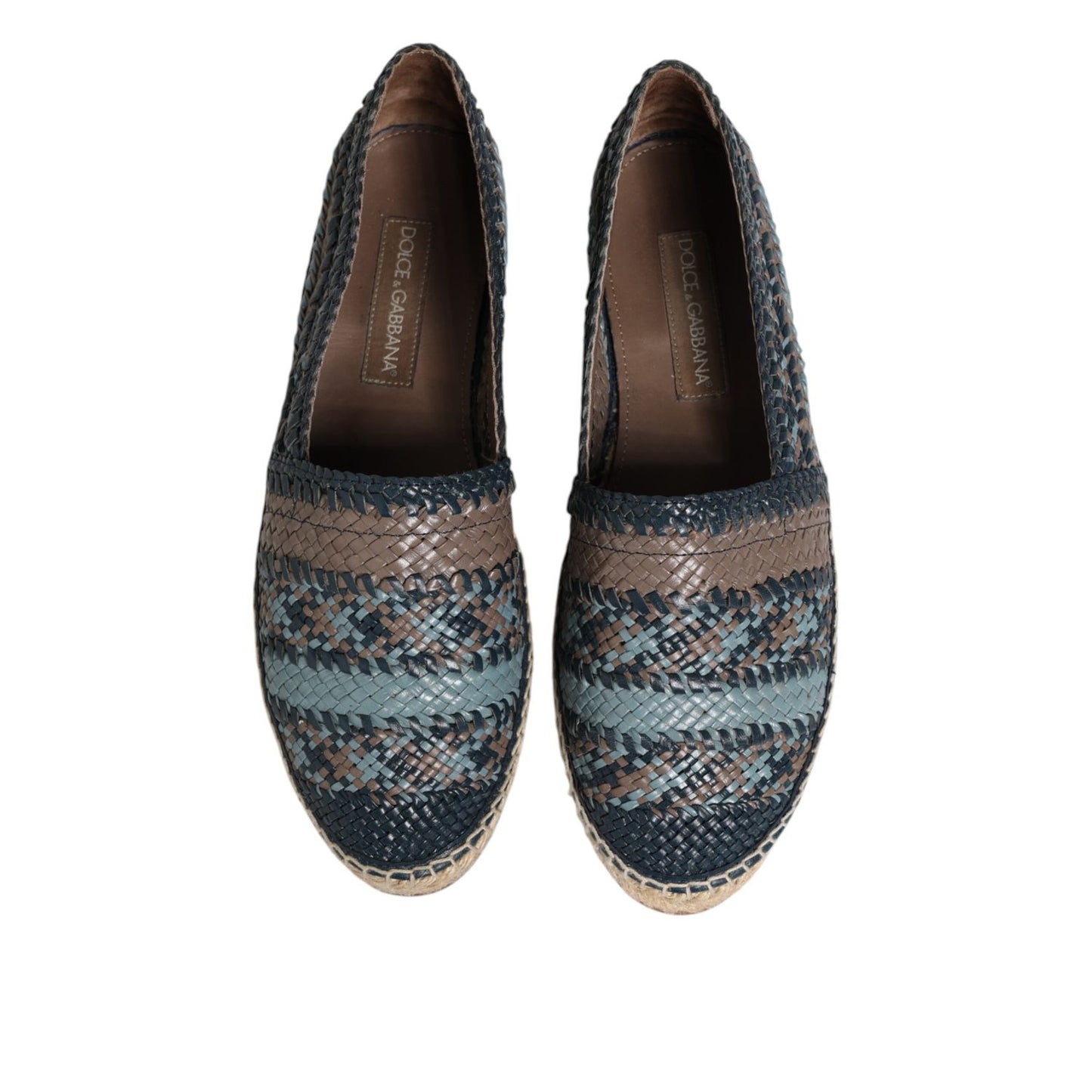 Dolce & Gabbana Blue Gray Woven Leather Buffalo Espadrille Shoes