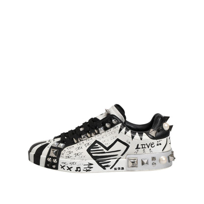 Dolce & Gabbana Black White Studded Low Top Sneakers Shoes