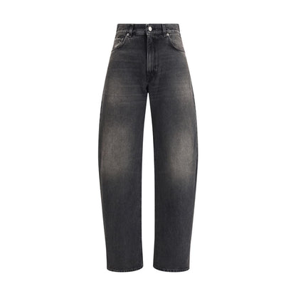 Haikure Black Cotton Relaxed Fit Jeans with wide-leg design and logoed patch