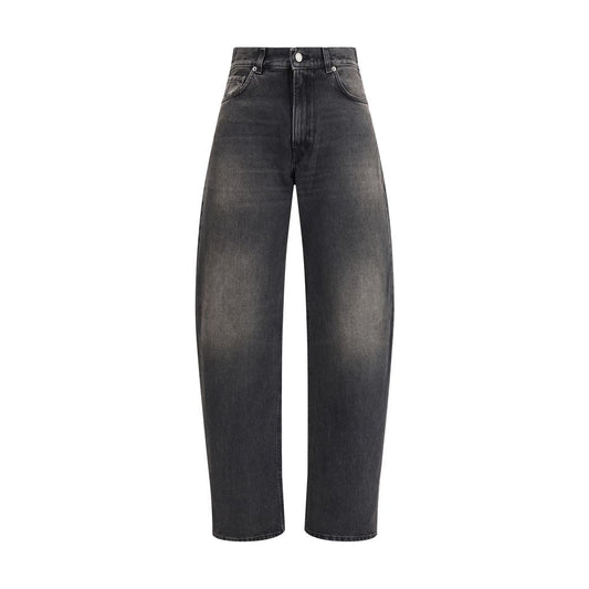 Haikure Black Cotton Relaxed Fit Jeans with wide-leg design and logoed patch