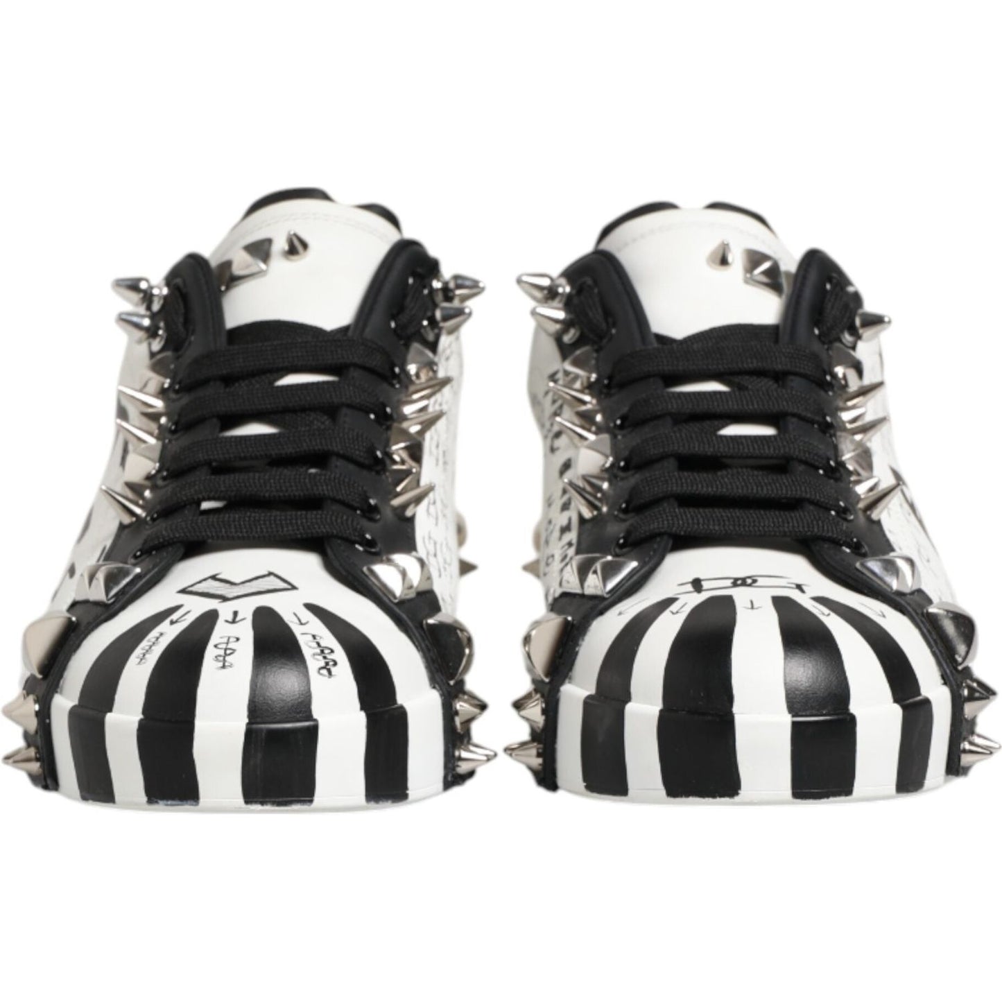 Dolce & Gabbana Black White Studded Low Top Sneakers Shoes