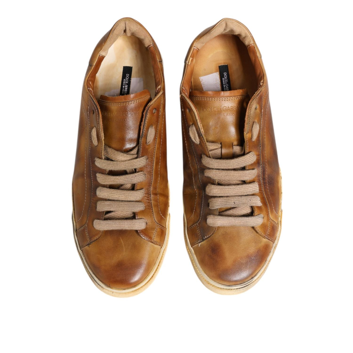 Dolce & Gabbana Brown Leather Low Top Men Sneakers Shoes