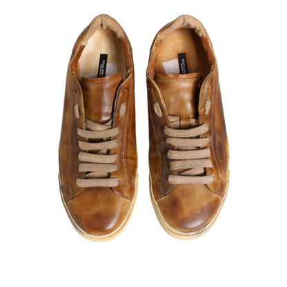 Dolce & Gabbana Brown Leather Low Top Men Sneakers Shoes