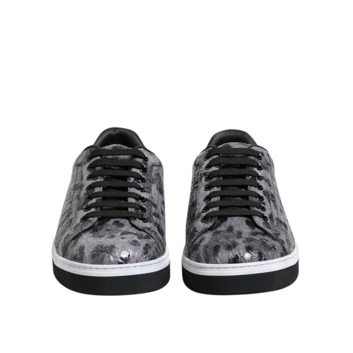 Dolce & Gabbana Gray Leather Leopard Low Top Sneakers Shoes