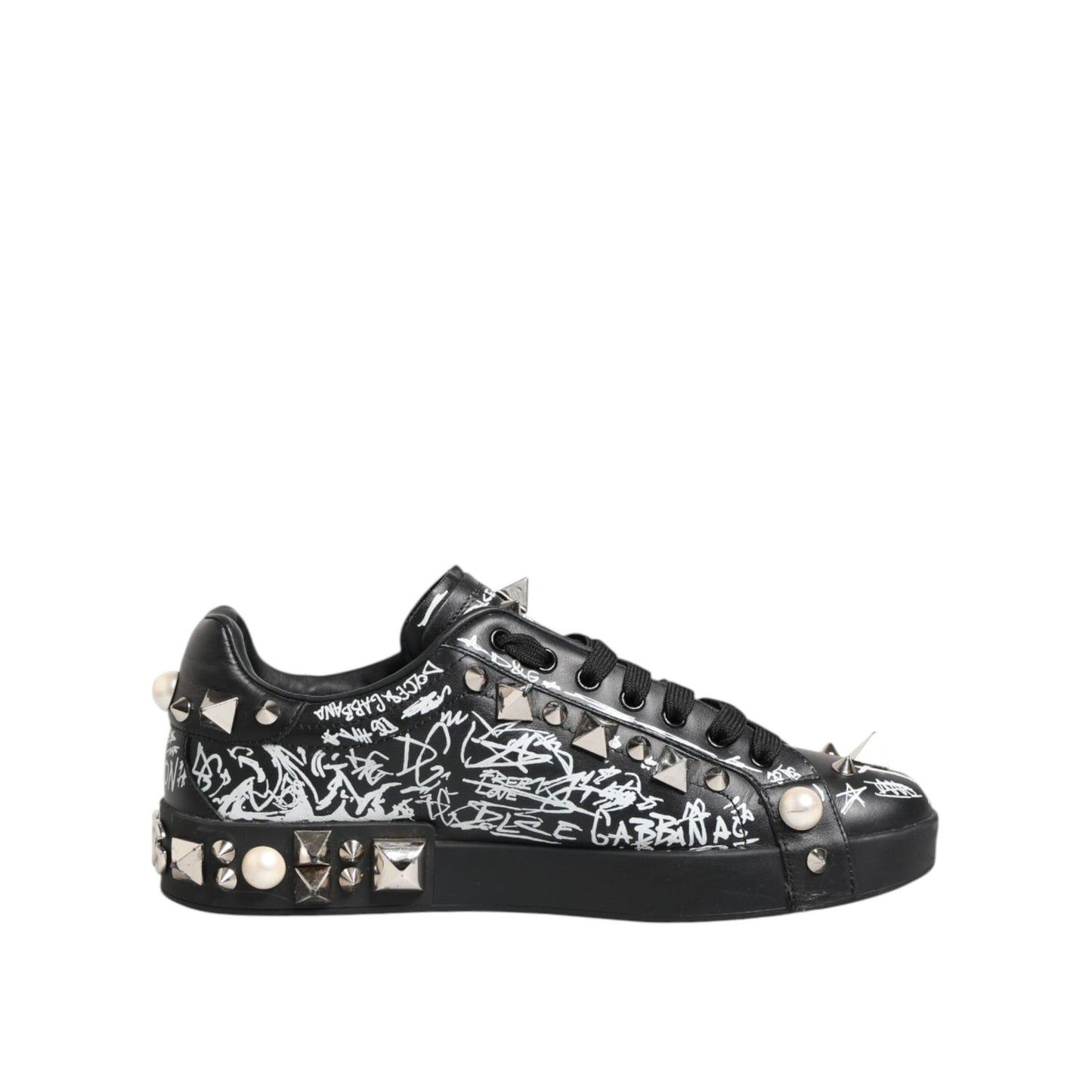 Dolce & Gabbana Black Portofino Stud Embellished Sneakers Shoes