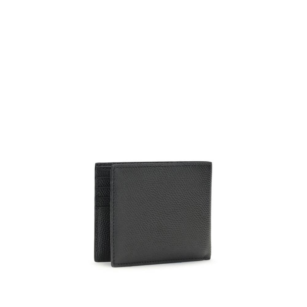 Valentino Garavani Black Calf Leather Bos Taurus Wallet, elegant bifold with VLogo plaque and multiple card slots, AW25 collection.