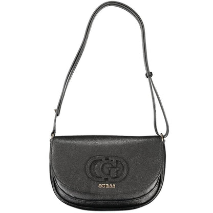 Guess Jeans Black Polyethylene Women Handbag with adjustable strap, dual compartments, sleek design, and high-fashion functionality.
