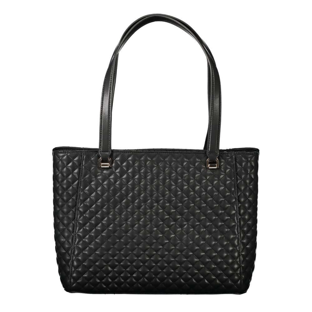 Alt Tag: Guess Jeans Black Polyethylene Women Handbag with quilted design and dual handles for chic sophistication.