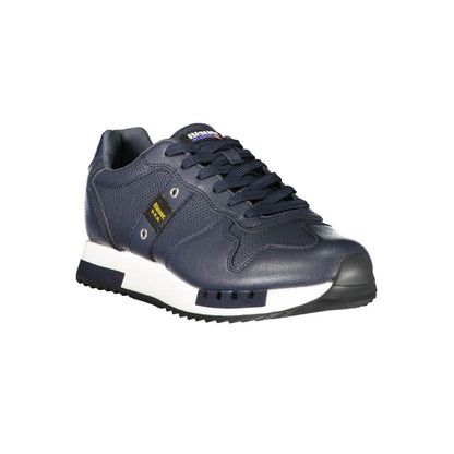 Alt Tag: Blauer Blue Leather Men Sneaker with sporty design and iconic logo, featuring customizable removable insole for style and comfort.