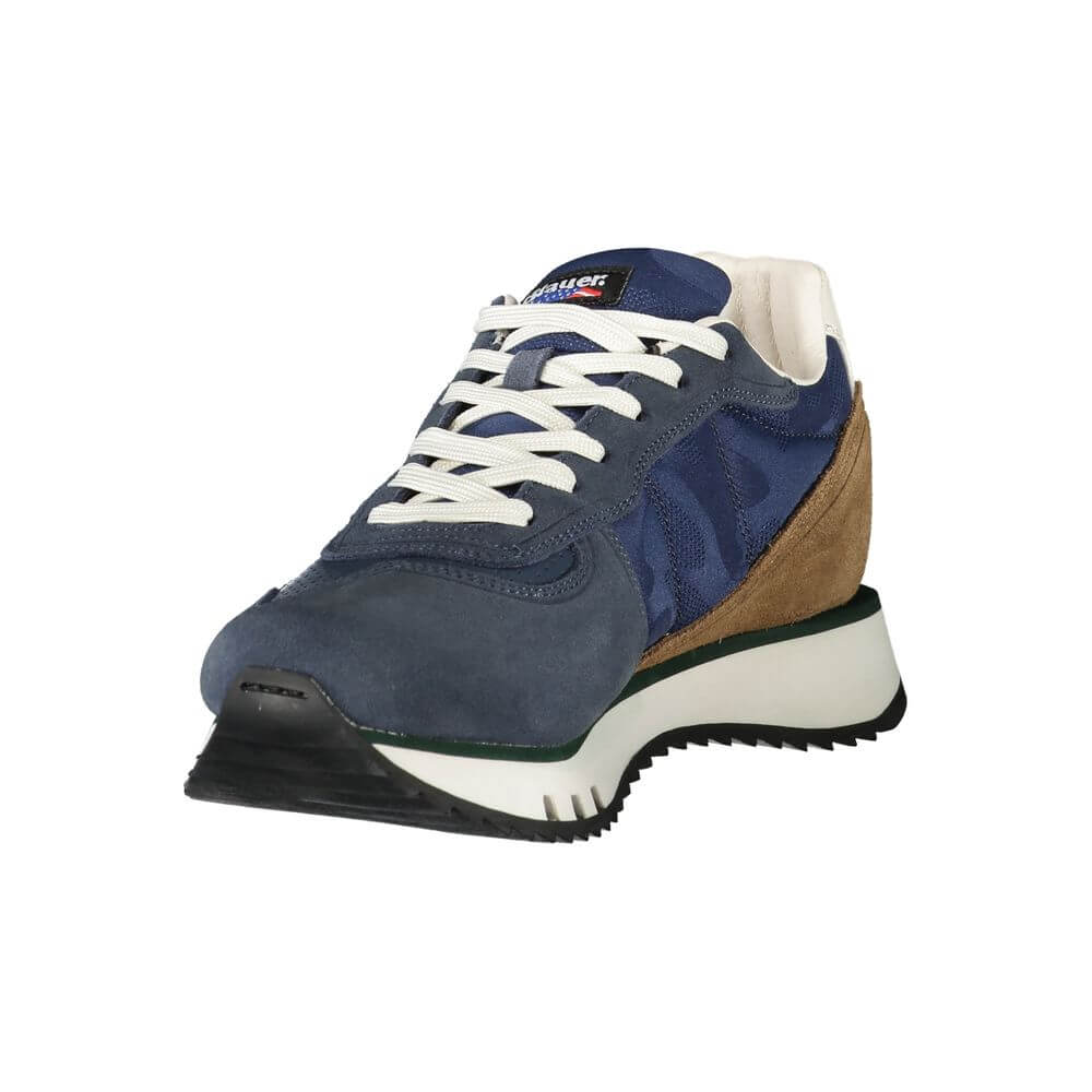 Blauer Blue Leather Men Sneaker with contrasting details and iconic logo for trendy sophistication