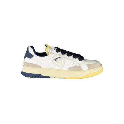 Blauer White Leather Men Sneaker with blue accents and removable insole for comfort and style.