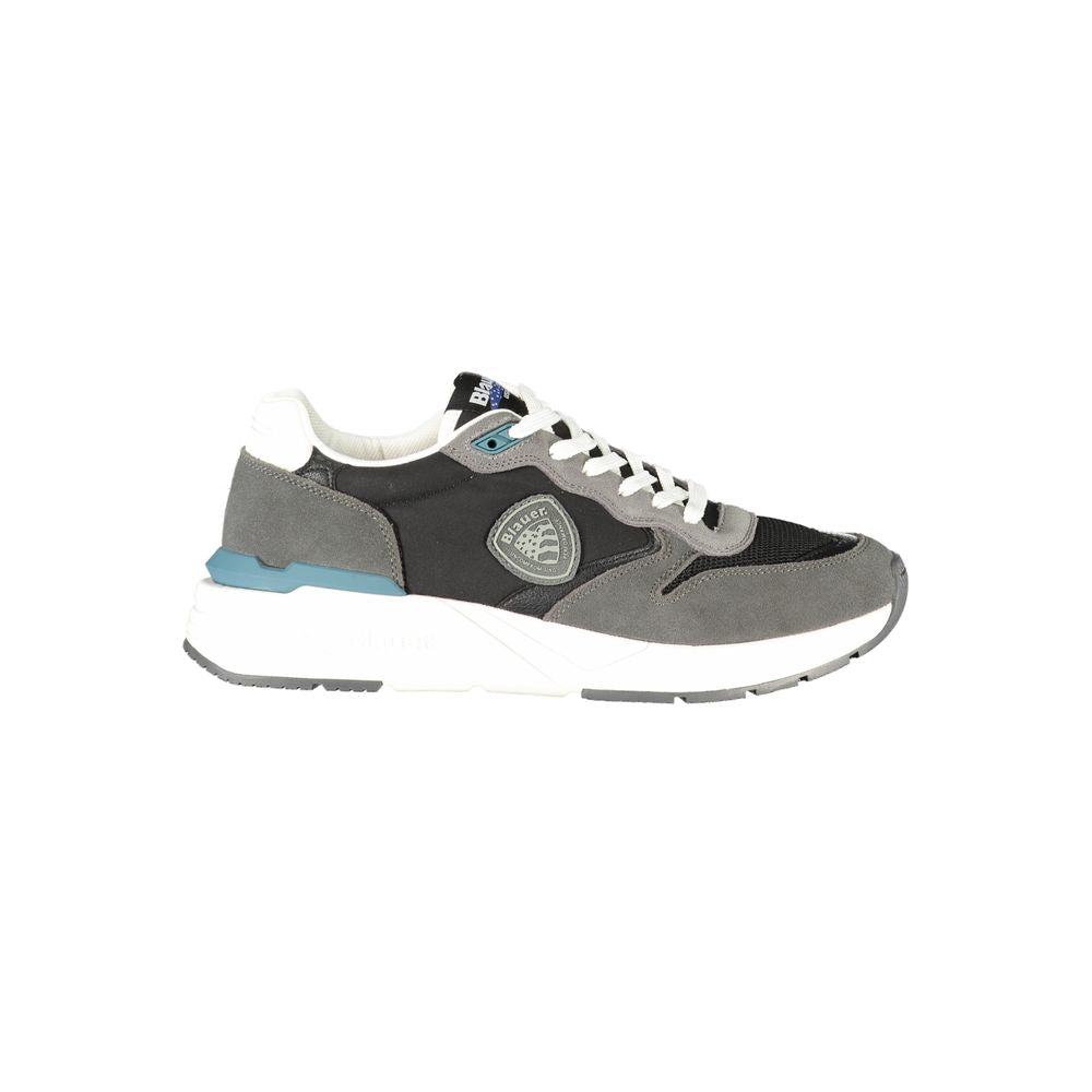 Blauer Black Leather Men Sneaker with sporty design, striking laces, and bold logo for style and comfort.