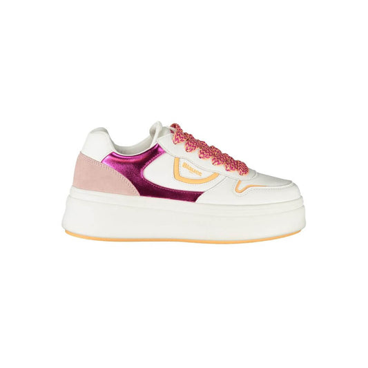 Blauer White Leather Women Sneaker with fuchsia accents and contrasting laces