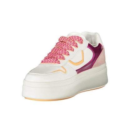 Blauer White Leather Women Sneaker with pink accents and contrasting laces, showcasing style and comfort.