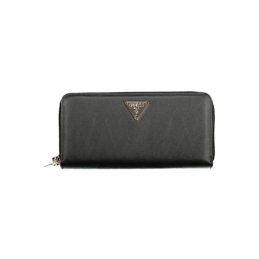 Guess Jeans Black Polyethylene Women Wallet, stylish and durable design with external pocket, coin purse, and card compartments.