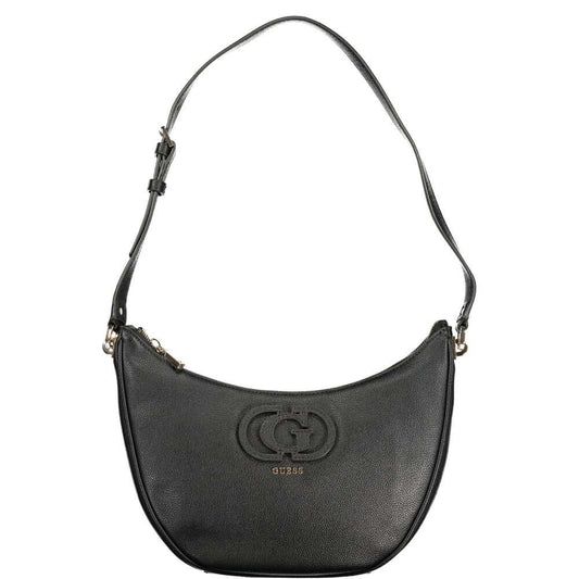 Guess Jeans Black Polyethylene Women Handbag with adjustable shoulder strap and zip closure, featuring external and internal pockets.