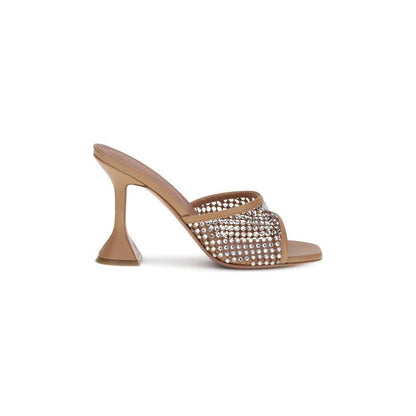 Amina Muaddi Beige Goatskin Stiletto Heel Sandals