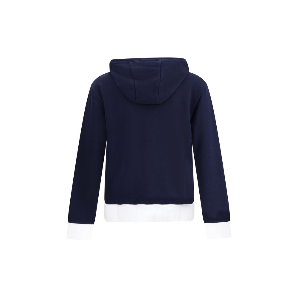 Back view of Thom Browne Blue Cotton Sweatshirt with hood and contrast hem.