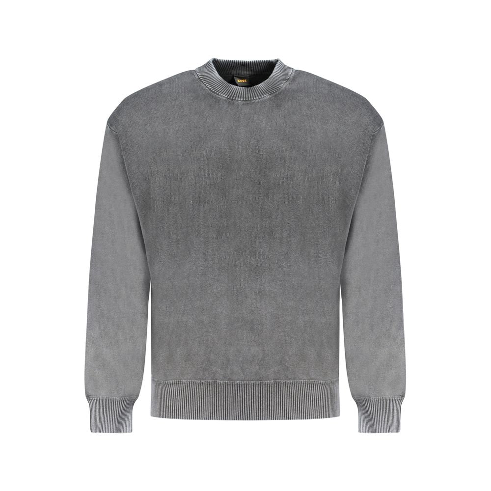 Hugo Boss Black Cotton Sweater, long-sleeved crew neck with logo, made from regenerative cotton.
