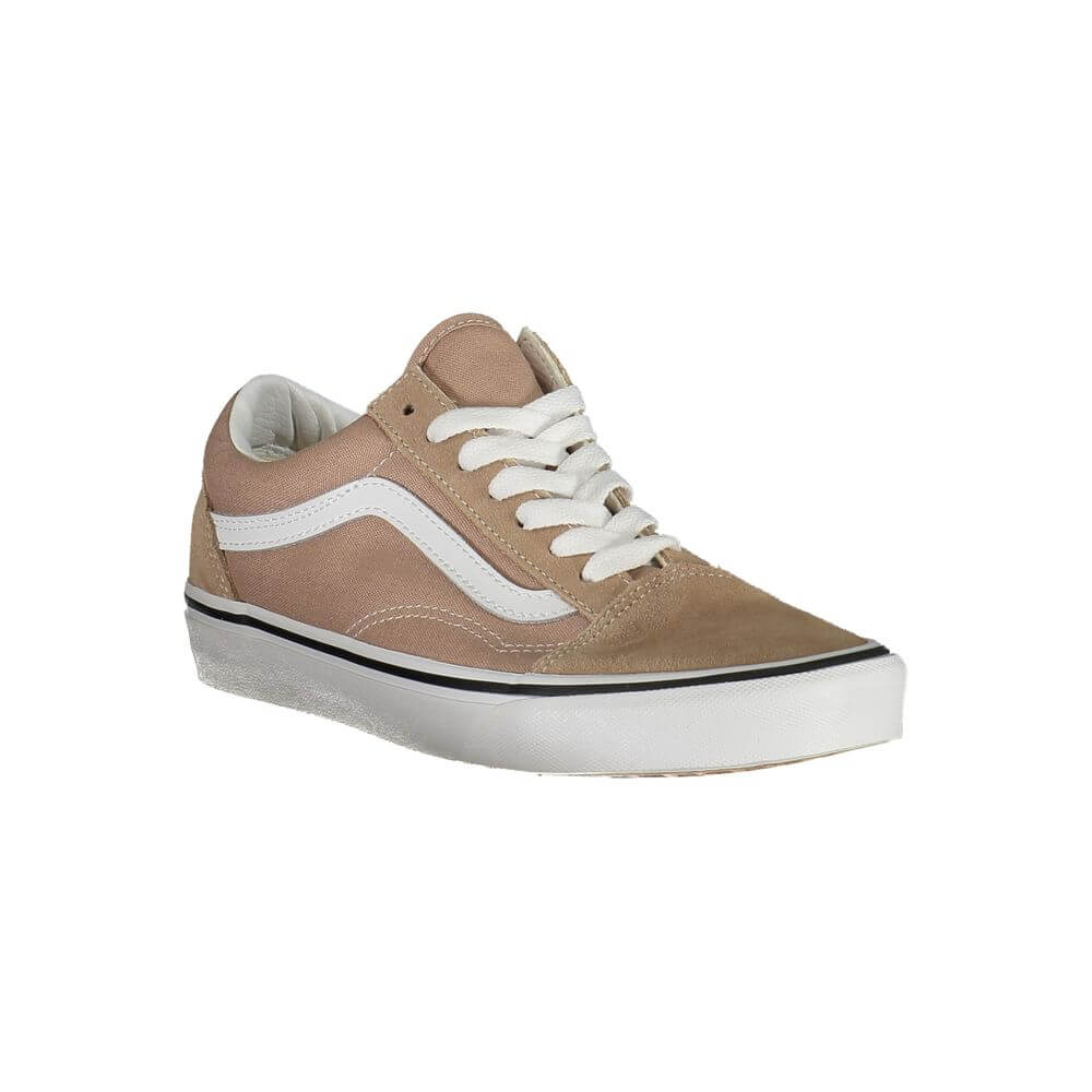 Vans Beige Polyester Sneaker with laces, Old Skool design, contrasting details, and logo.